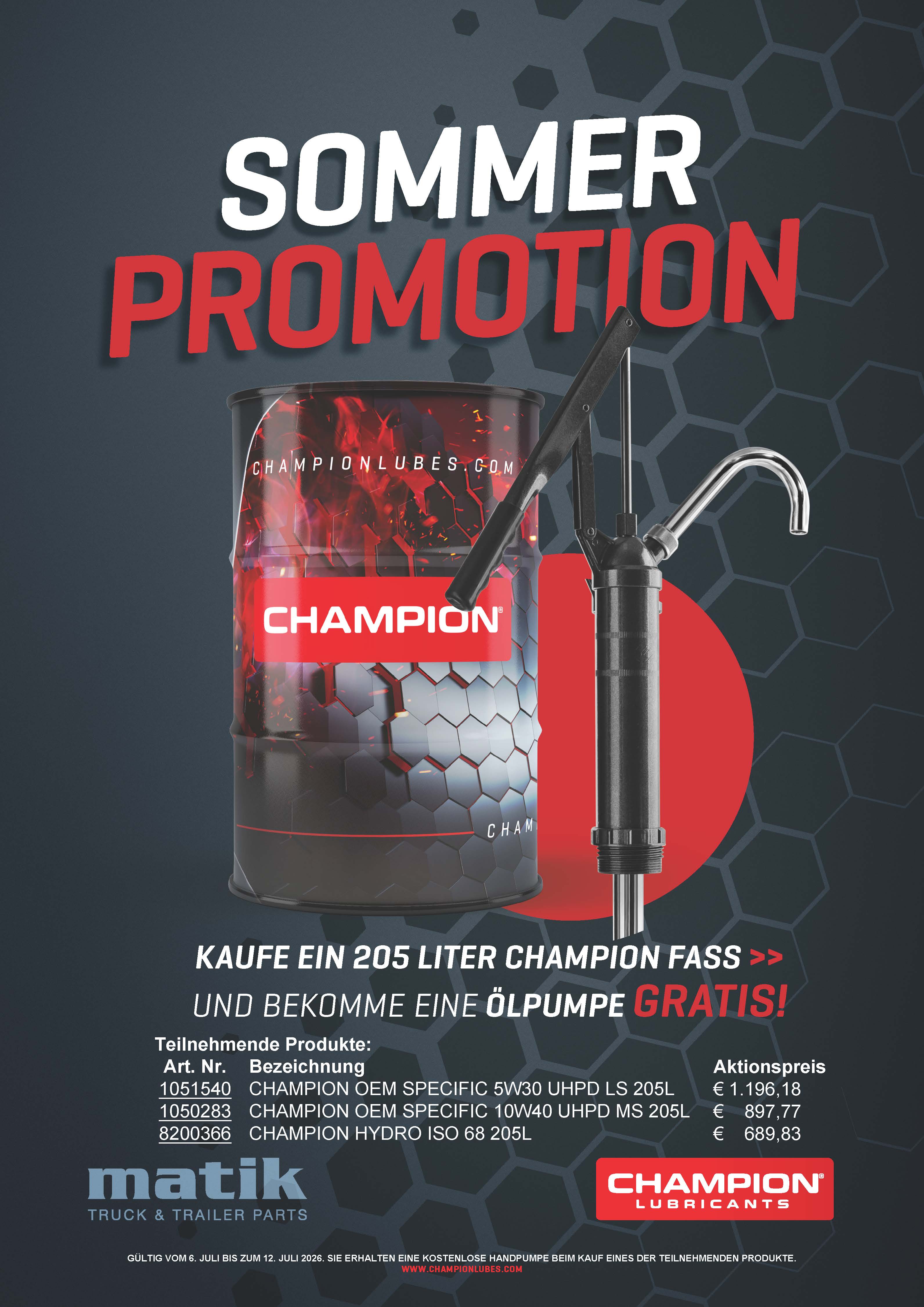Champion Fasspumpe GRATIS
